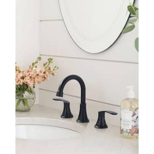 8 in. Widespread Double Handle Bathroom Faucet with Drain Kit Included in Matte Black