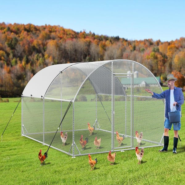 GOGEXX 13ft. Lx10 ft. Wx6.4 ft. H Large Metal Walkin Chicken Coop Poultry Cage Rabbit House With Waterproof Cover Outdoors Yard