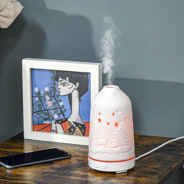 100 ml White Essential Oil Ultrasonic Aromatherapy Diffuser Humidifier with Ceramic Cover, Timers Night Lights Auto Off