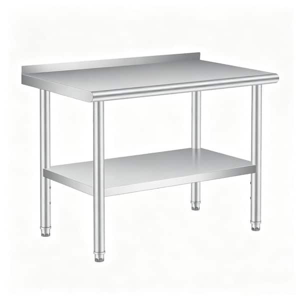 48"x24"x35" Stainless Steel Kitchen Prep Table with Backsplash, Adjustable Undershelf, Work Station for Home Use