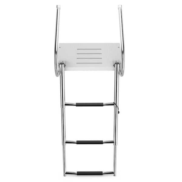 ANGELES HOME 3-Step Telescoping Boat Ladder with Fiberglass Platform and Handrails Above Ground Pool