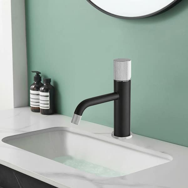Modern Single Hole Single Handle Bathroom Faucet in Matte Black and Chrome