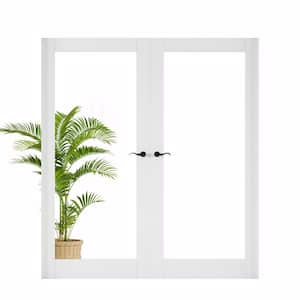 72 in. x 80 in. Universal Handed 1-Lite Frosted Clear Glass White MDF Double Prehung French Door with Assemble Jamb