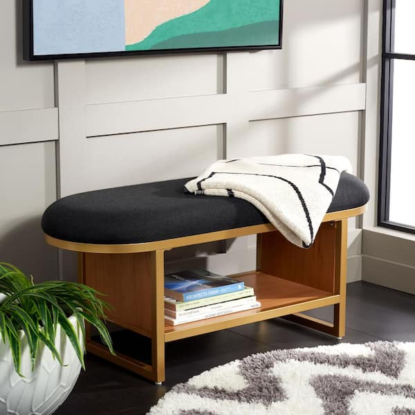 SAFAVIEH Iona Black/Walnut Entryway Bench With Cushion 42.01 in.