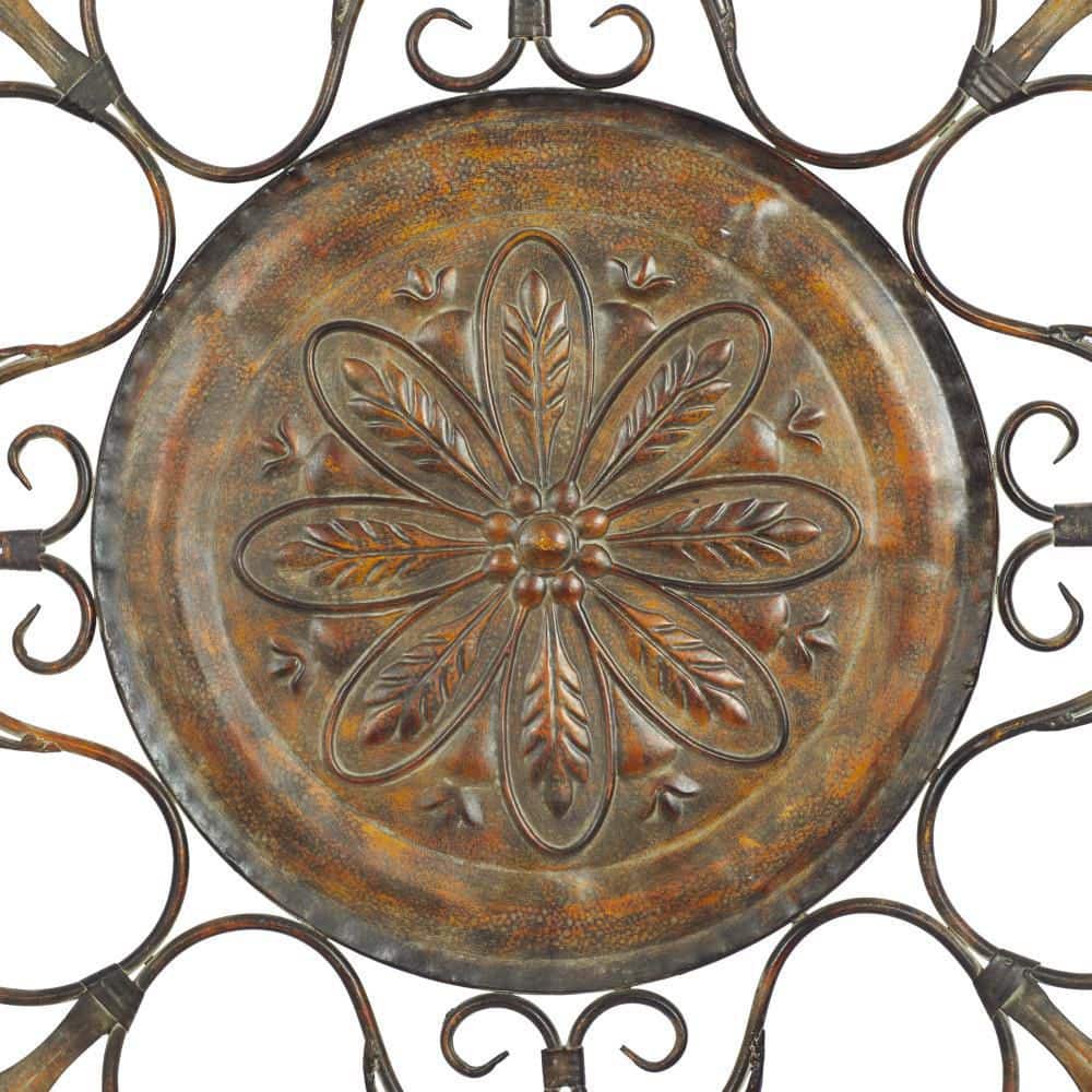 Bronze Finish Floral Scroll Square Wall Sculpture