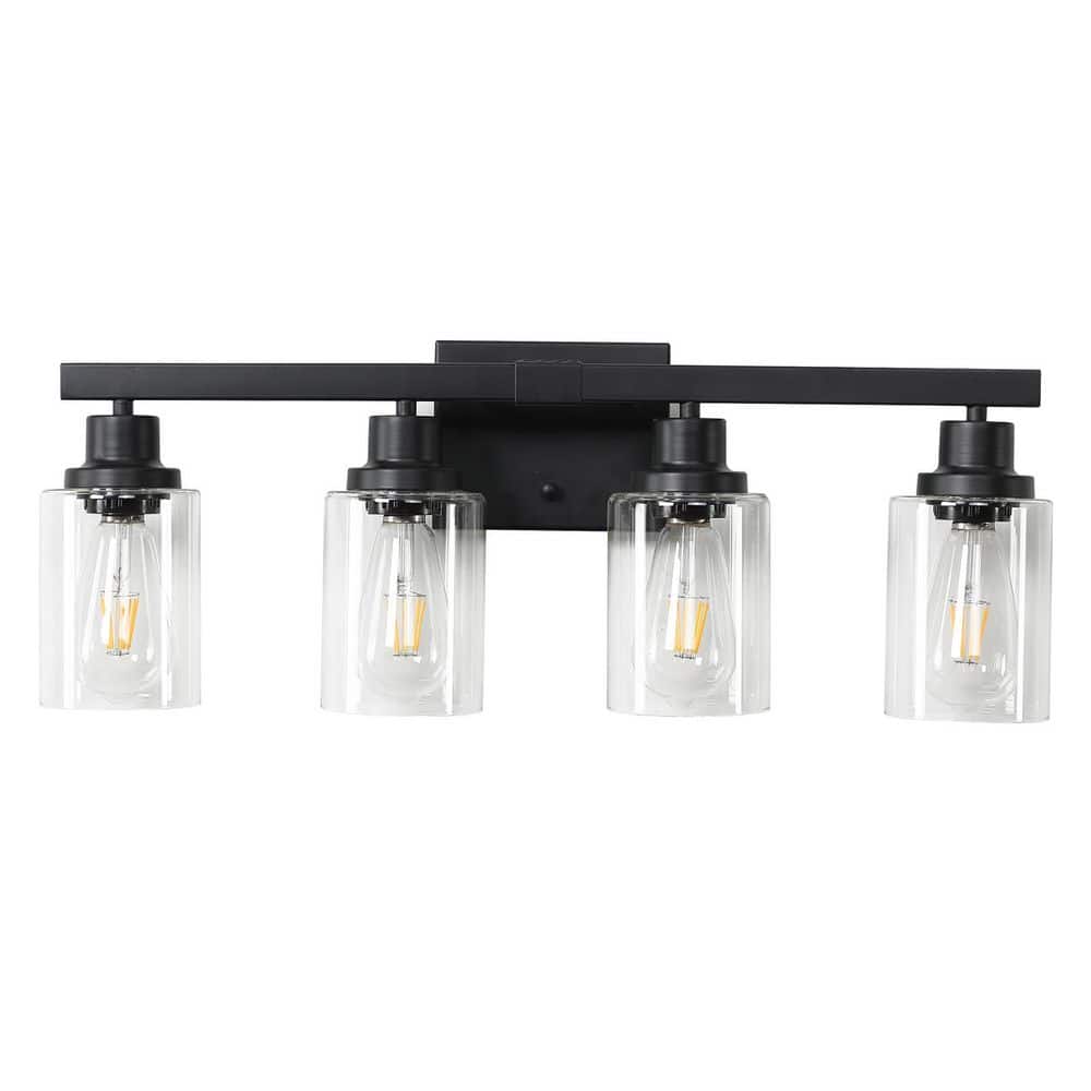 24.2 in. 4-Light Rustic Black Bathroom Vanity Light with Clear Glass Shades for Mirror, Vanity (Bulb Not Included) price history on PriceWatchPro