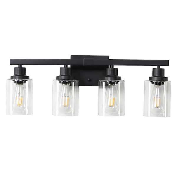 24.2 in. 4-Light Rustic Black Bathroom Vanity Light with Clear Glass Shades for Mirror, Vanity (Bulb Not Included)
