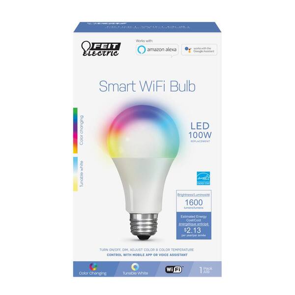 Feit Electric 60W Smart Wi-Fi LED Color Changing Dimmable Light Bulb White for sale online
