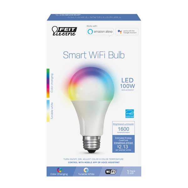 FEIT Electric Smart WiFi LED Color Changing and Dimmable A19 Light Bulb, No Hub Required, Works with Alexa and Google Assistant OM60/RGBW/CA/AG 