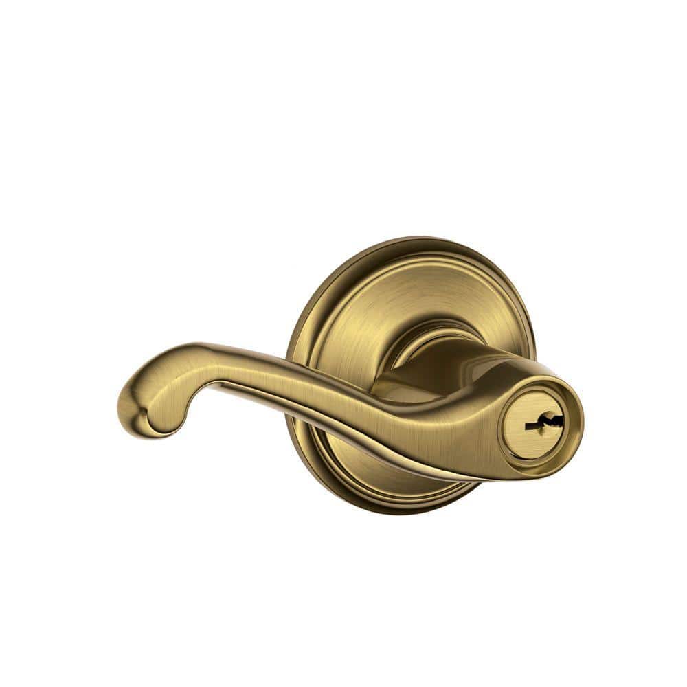 Schlage F51A FLA 609 BRK Brookshire Collection Flair Keyed Entry Lever Antique Brass