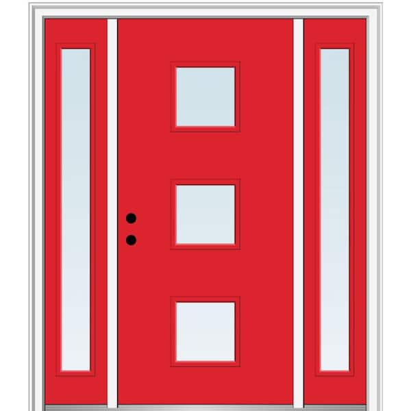 MMI Door 68.5 in. x 81.75 in. Aveline Right-Hand Inswing 3-Lite Clear Low-E Painted Fiberglass Prehung Front Door w/ Sidelites