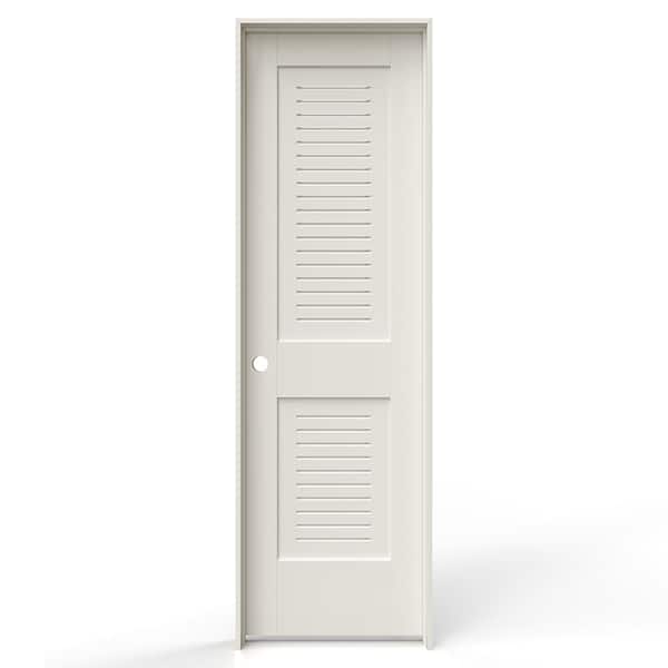 24 in. x 80 in. 2 Panel Right-Handed Primed MDF Wood Single Prehung Interior Door Full Modern Ventilated Panel Louver
