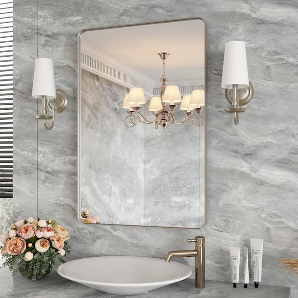 24 in. W x 36 in. H Premium Aluminum Framed Rectangular Bathroom Vanity Wall Mirror in Brushed Nichel