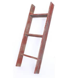 36 in. x 13 in. Rustic Farmhouse Rustic Red Wooden Decorative Bookcase Picket Ladder