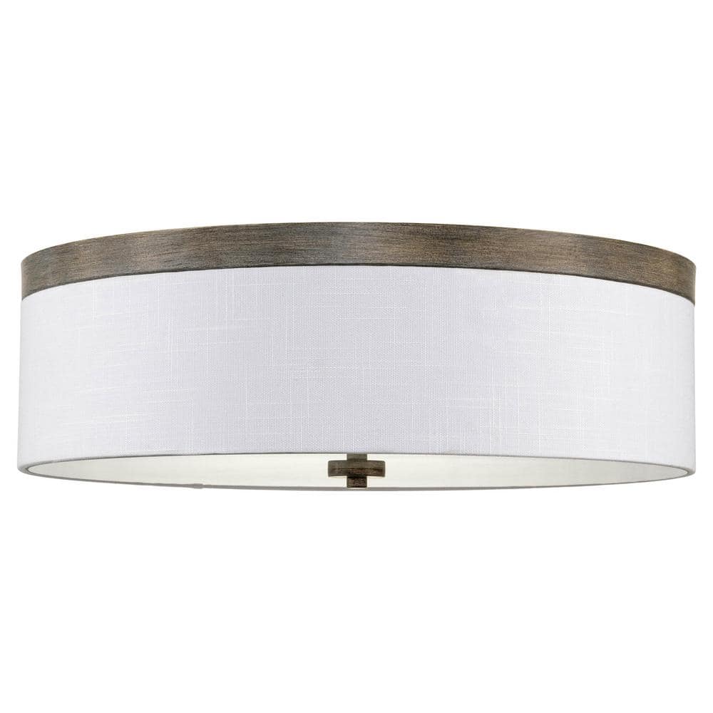 Walker 20" Gray Oak Wood Style 3-Light Flush Mount with White Linen Shade