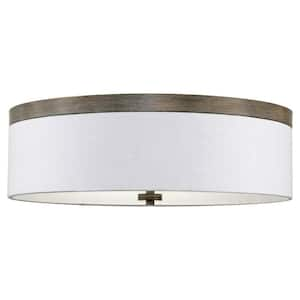 Walker 20.5 in. 40-Watt 3-Light Gray Oak Wood Style Contemporary Flush Mount with White Shade