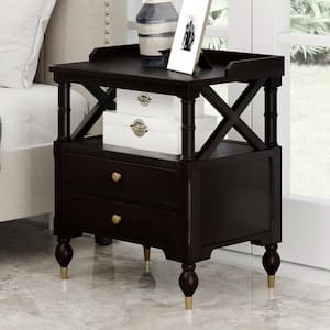 Modern Black Cherry Nightstand End Side Table with 2 Drawers