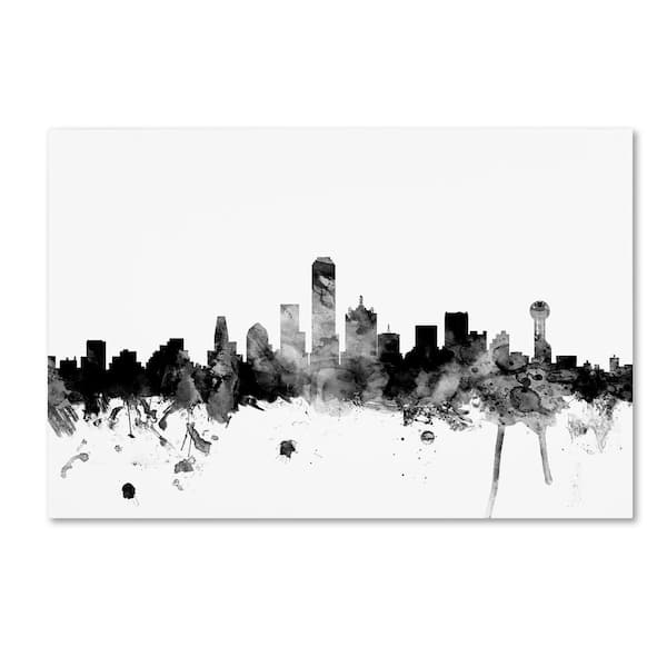 Trademark Fine Art 22 in. x 32 in. Dallas Texas Skyline Black and White by Michael Tompsett Floater Frame Architecture Wall Art