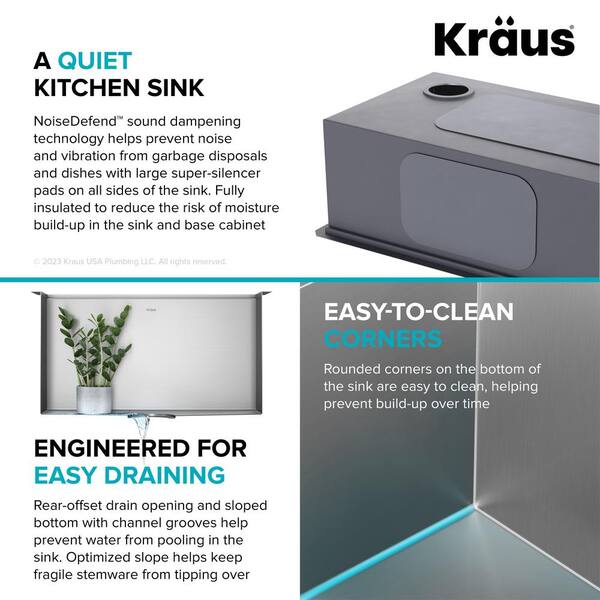 Kraus KWU100-23L 23 in. Kore Undermount Workstation Stainless Steel Single Bowl Laundry Utility Kitchen Sink with Accessories - 16 Gauge