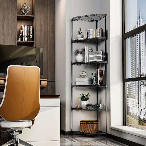 FUNKOL 6-Tier Heavy Duty Steel Wire Corner Shelving Unit in Black