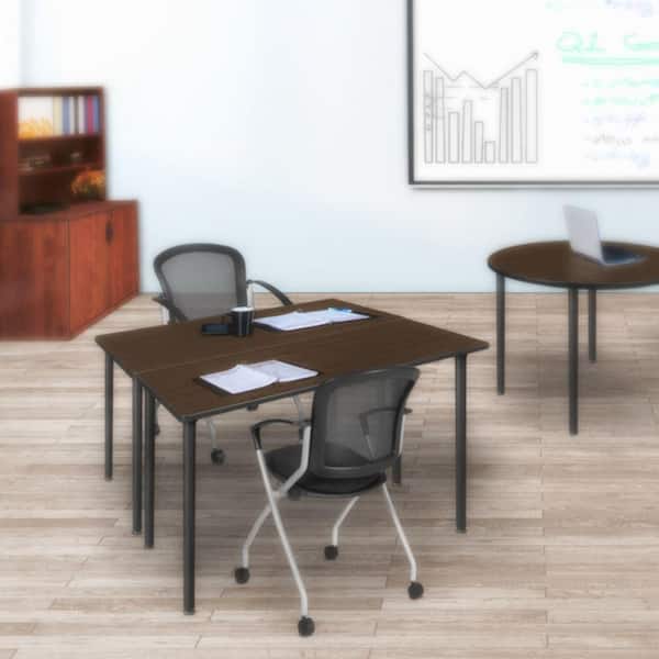 Cain 42 x 24 in. Steel T-Base Neo Walnut Training Seminar Table Desk with Grey Base