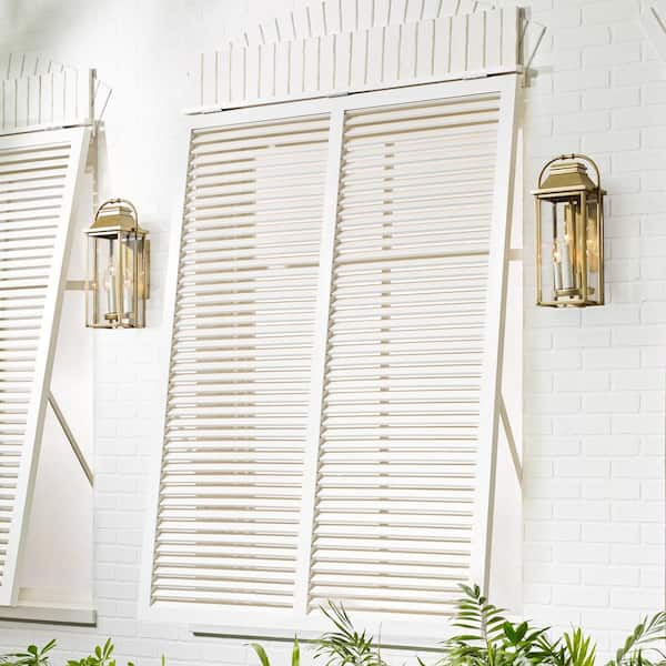 Wellsworth 18.25 in. 3-Light Painted Distressed Brass Outdoor Wall Lantern Sconce
