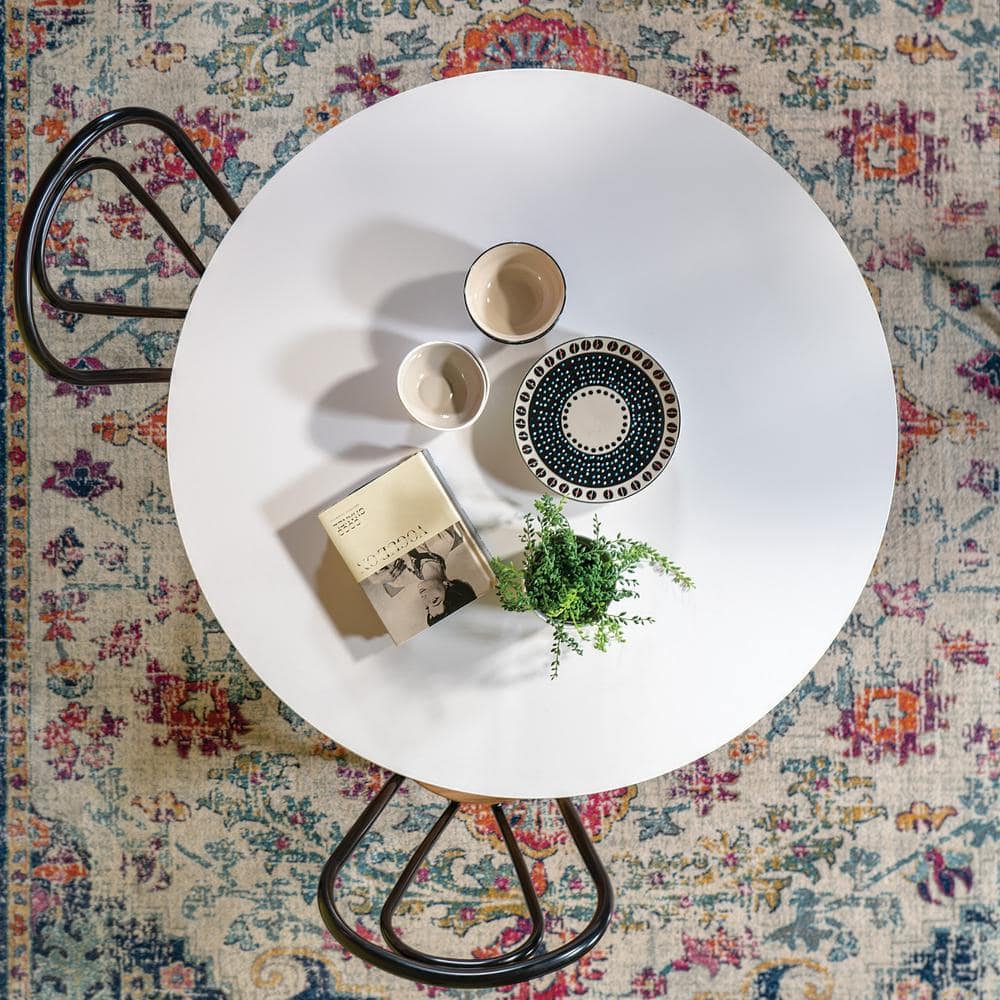 41" White Laminate Round Dining Table with Steel Base