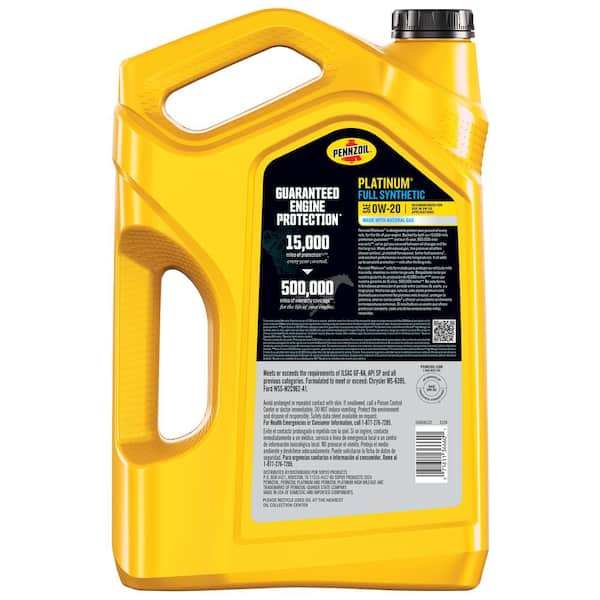 Pennzoil Platinum SAE 0W-20 Full Synthetic Motor Oil 5 Qt. 550046127 - The  Home Depot