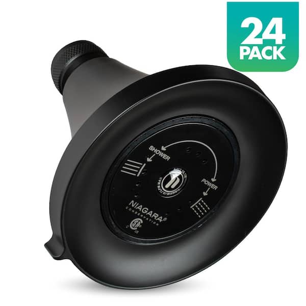 Niagara Conservation Earth Luxe 3-Spray Patterns with 1.5 GPM 3. 35-in. Wall Mount Adjustable Fixed Shower Head in Matte Black, 24-Pack