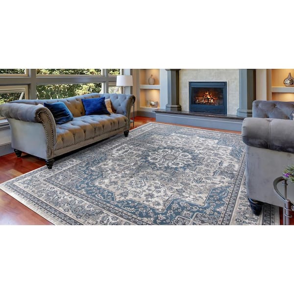 Angora Blue 9 ft. x 13 ft. Medallion Area Rug