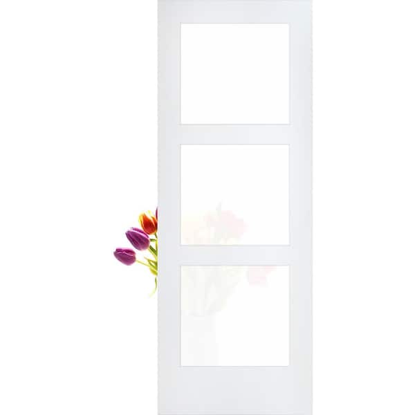 32 in. x 80 in. Shaker French Solid Wood 3-Lite Privacy Glass Pine Wood Interior Door Slab