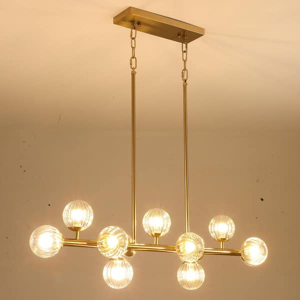 40 in. Modern 12-Light Gold Linear Chandelier for Kitchen, Living Room, and Dining Room (Bulbs Not Included)