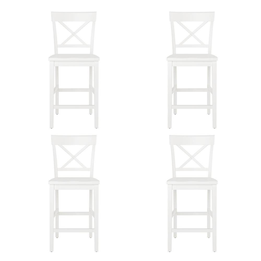 White Wood X-Back Counter Height Bar Stools Set of 4