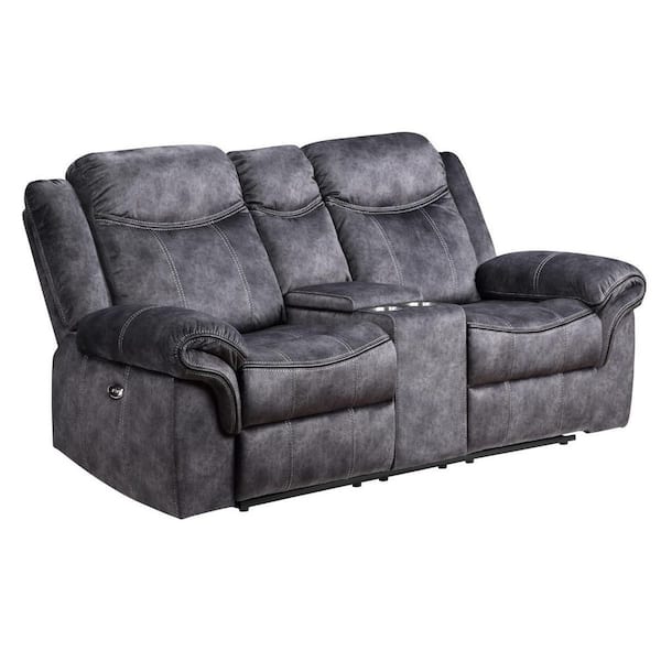 78.75 in. Dark Gray Solid Faux Leather 2-Seater Loveseat with Nailhead Trim;Storage