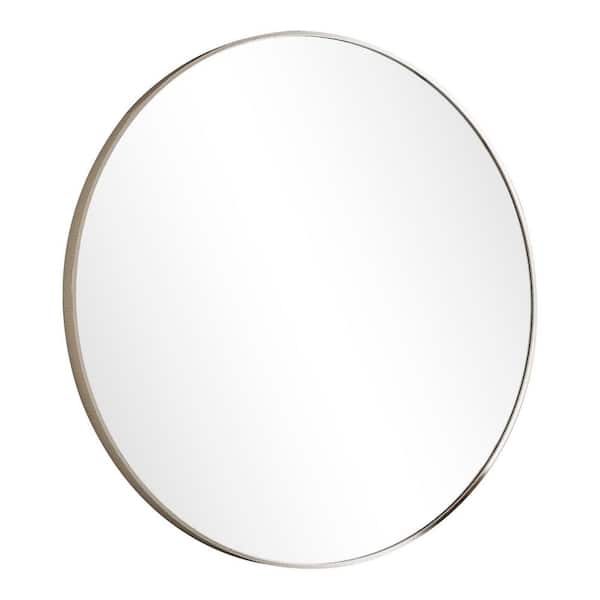 XRAMFY Silver 24.1 in. W x 24.1 in. H Round Aluminum Alloy Framed Wall Mirror