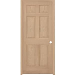 24 in. x 80 in. 6-Panel Left-Hand Solid Unfinished Red Oak Wood Prehung Interior Door with Nickel Hinges