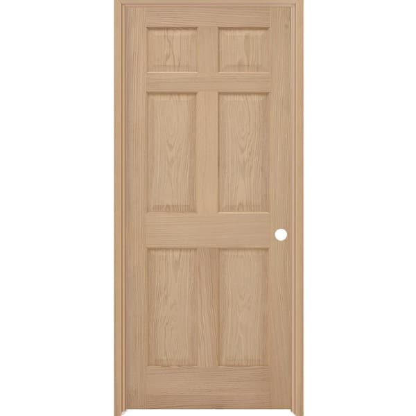 Steves & Sons 24 in. x 80 in. 6-Panel Left-Hand Solid Unfinished Red Oak Wood Prehung Interior Door with Nickel Hinges