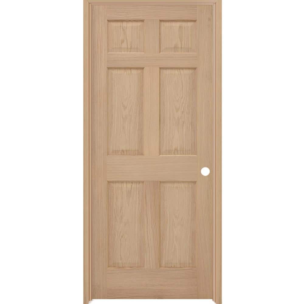 30 in. x 80 in. 6-Panel Left-Hand Unfinished Red Oak Wood Single Prehung Interior Door with Nickel Hinges price history on PriceWatchPro