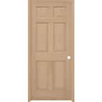 30 in. x 80 in. 6-Panel Left-Hand Unfinished Red Oak Wood Single Prehung Interior Door with Bronze Hinges