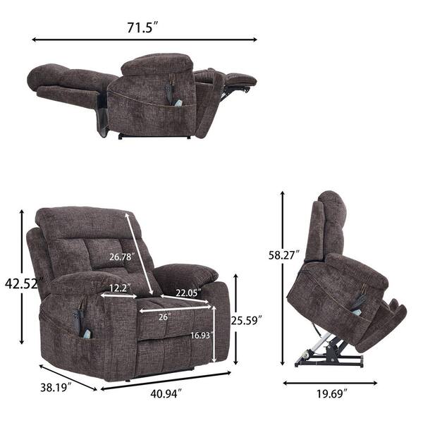 MAATEE＆SONS JEFFERLY CGREY size 2 Z-joyee Brown Velvet Recliners High Density Foam Old Age