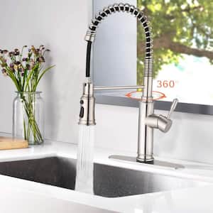 Single Handle Single Hole Touch-Sensitive Kitchen Faucet with Pull Down Sprayer in Brushed Nickel