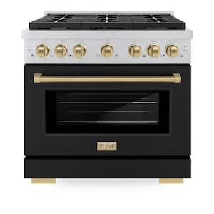 Autograph Edition 36 in. 6-Burner Freestanding Gas Range and Convection Oven in Black Matte and Champagne Bronze