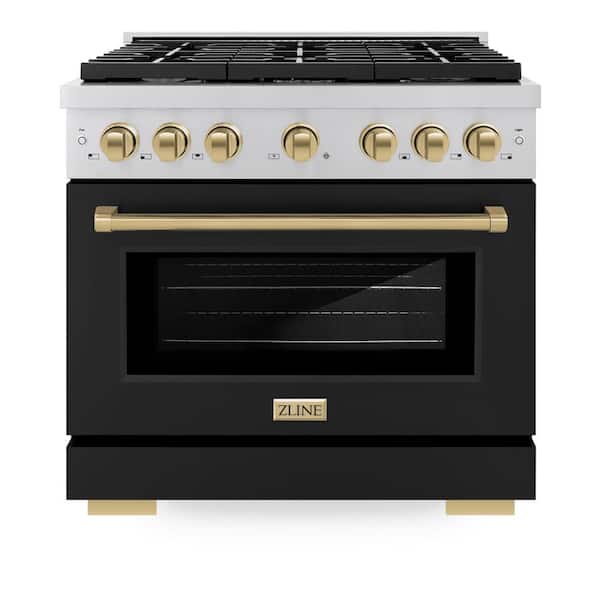 ZLINE Kitchen and Bath Autograph Edition 36 in. 6-Burner Gas Range with Convection Oven in Stainless Steel, Black Matte and Champagne Bronze