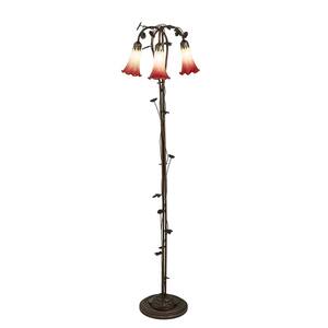 Pond Lily 58 in. Mahogany Bronze Victorian 3-Light Dimmable Arc Floor Lamp with Cone Glass Shade