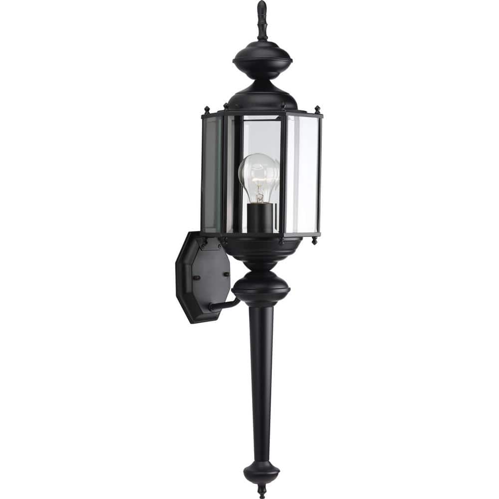BrassGUARD Lantern Collection 1-Light Matte Black Clear Beveled Glass Tradi
