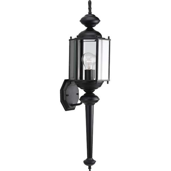 Progress Lighting BrassGUARD Lantern Collection 1-Light Matte Black Clear Beveled Glass Traditional Outdoor Wall Lantern Light