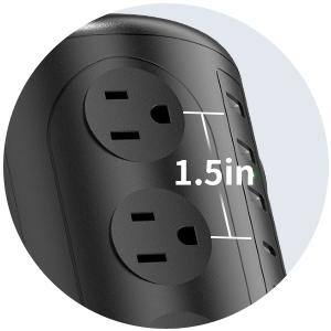 Black Heavy Duty Tower Power Strip with 16 Outlets and 5 USB Ports