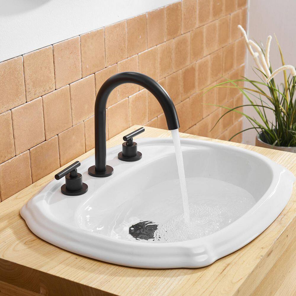 Matte Black Widespread Double Handle Bathroom Faucet with Pop-Up Drain