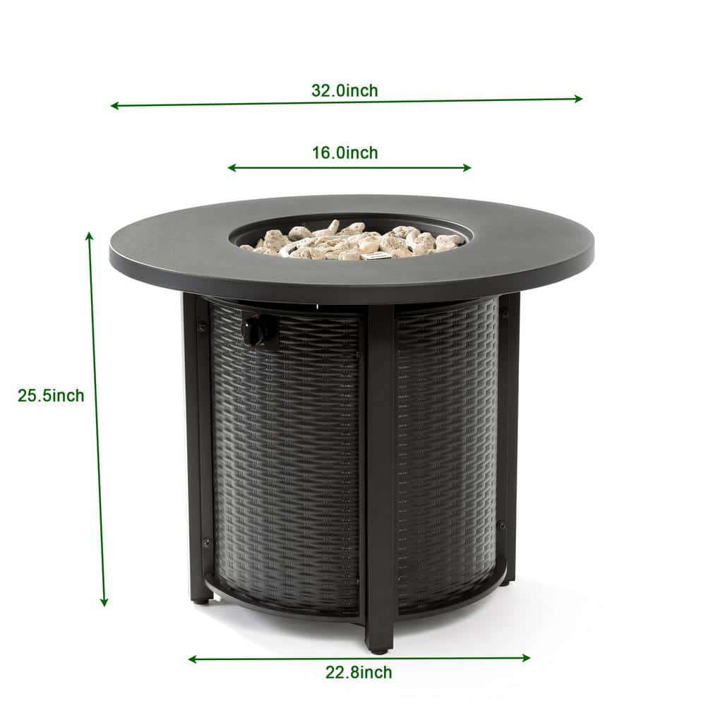 32'' Black Round Steel Propane Gas Fire Pit Table