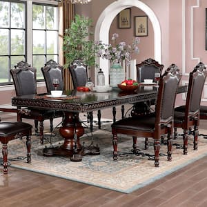 Cabone 120 in. Rectangle Brown Cherry Wood Dining Table with Extension Leaf (Seats 8)